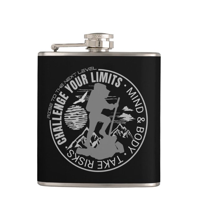 Challenge Your Limits Next Level Inspirational Hip Flask (Front)