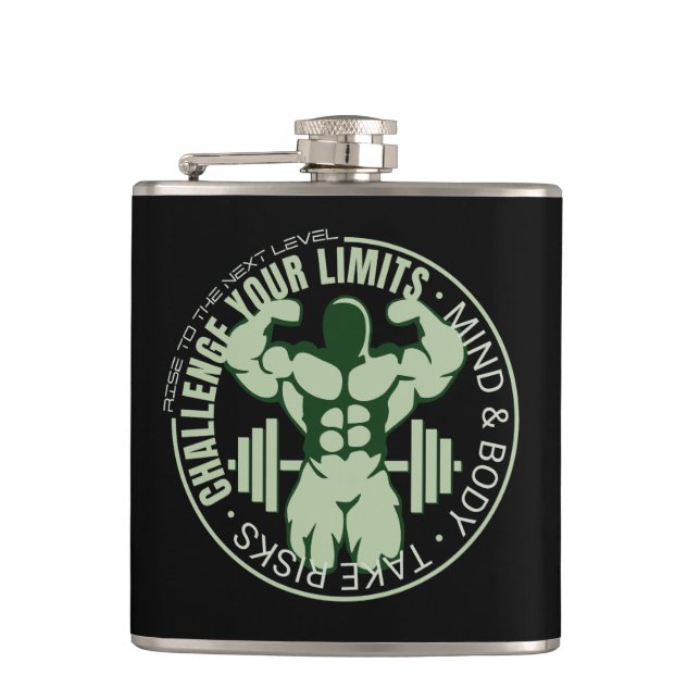 Challenge Your Limits Next Level Inspirational Hip Flask (Front)