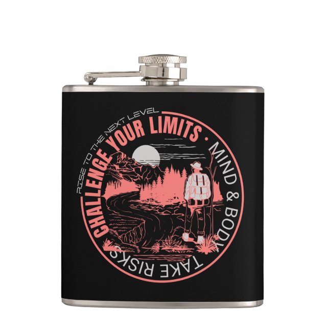 Challenge Your Limits Next Level Inspirational Hip Flask (Front)