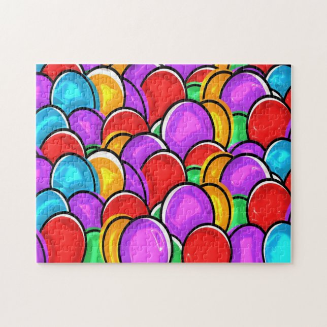 Challenging Personalised Colourful Easter Eggs Jigsaw Puzzle (Horizontal)