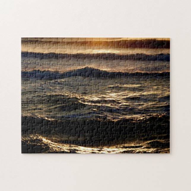 Challenging Sunset On Ocean Waves Fun Puzzle (Horizontal)