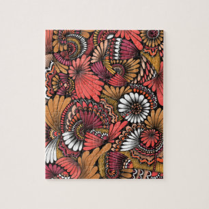 Challenging Terracotta and Coral Floral Jigsaw Puzzle
