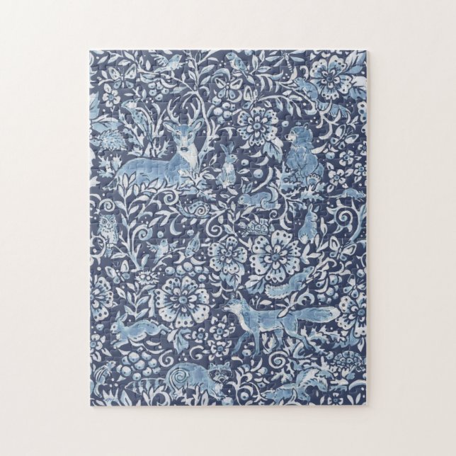 Challenging Woodland Animal Blue & White Nature Jigsaw Puzzle (Vertical)