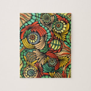 Challenging Zentangle Tropical Green and Orange Ab Jigsaw Puzzle