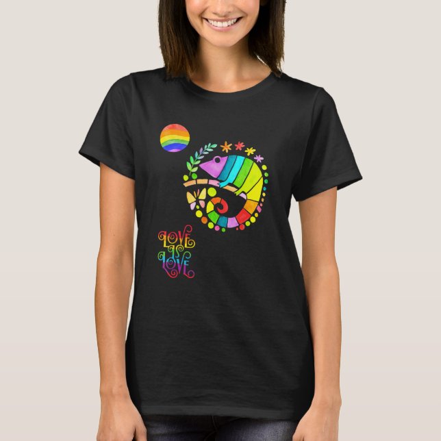 Chamaleon Watercolor Pride  Vibrant Rainbow Design T-Shirt (Front)