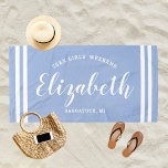 Chambray Blue Girls Weekend Personalised Name Beach Towel<br><div class="desc">Personalised beach towel design for a girls' weekend vacation getaway features a custom first name in modern script writing framed by coastal stripes,  with custom text for the occasion. The chambray blue background colour can be modified. Please visit our shop for other colour options.</div>