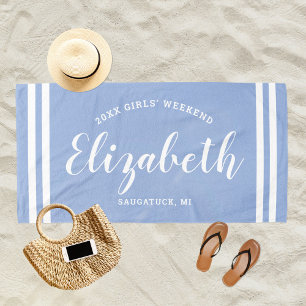Chambray Blue Girls Weekend Personalised Name Beach Towel