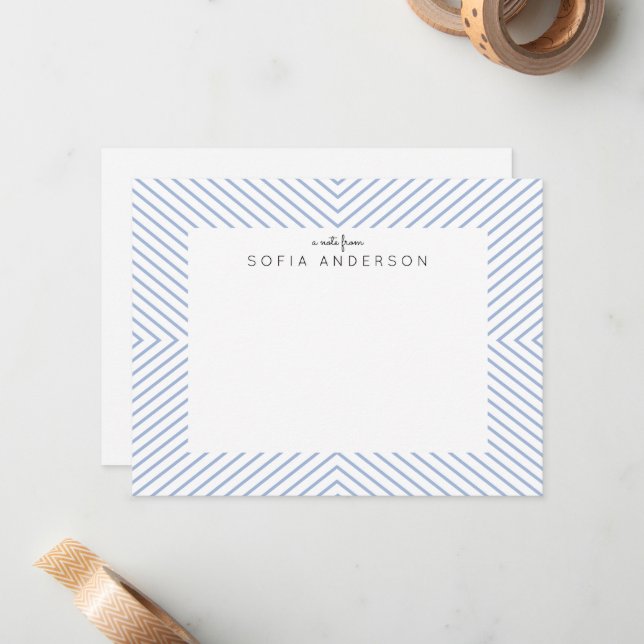 Chambray Blue Triangle Striped Personalised Card (Front/Back In Situ)