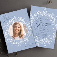 Chambray Blue White Wildflower Wreath Graduation 