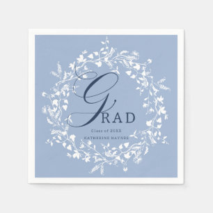 Chambray Blue White Wildflower Wreath Graduation  Napkin