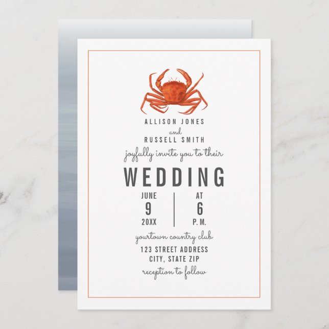 Chambray Crab Pinstripe Wedding Invitation (Front/Back)