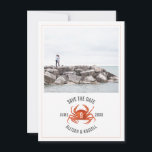 Chambray Crab Rustic Wedding Photo Save The Date<br><div class="desc">A rustic nautical wedding save the date featuring an illustration of a red crab with custom photo on front.  Back is chambray colour watercolor inspired design.</div>