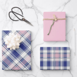 Chambray, Light Pink, Light Grey-Blue... Plaid Wrapping Paper Sheet