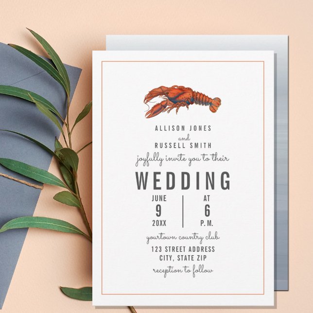 Chambray Lobster Pinstripe Wedding Invitation (Creator Uploaded)