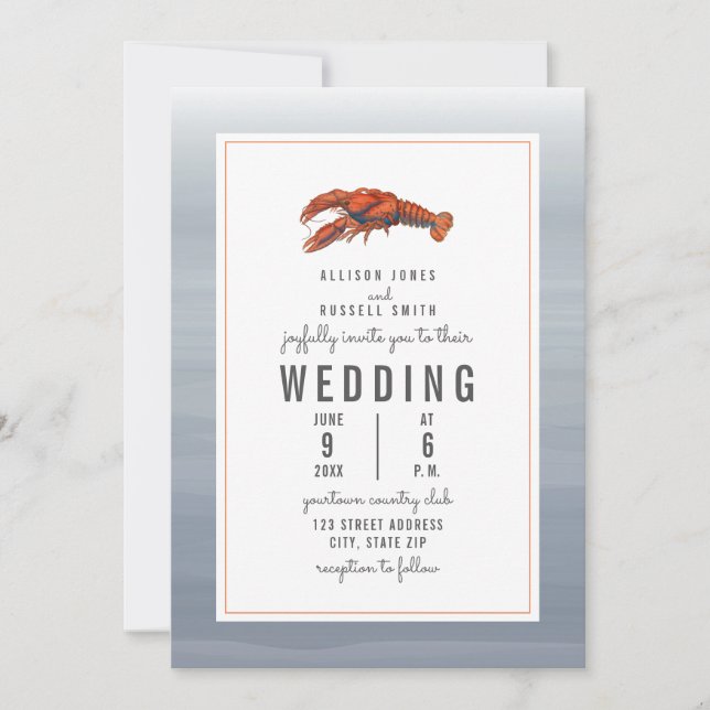 Chambray Lobster Wedding Invitation (Front)