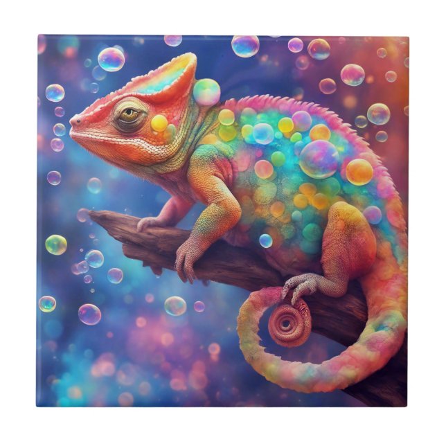 Chameleon 2 bubbles ceramic tile (Front)