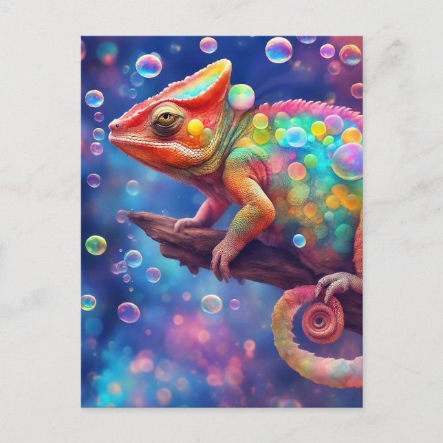 Chameleon 2 bubbles postcard (Front)