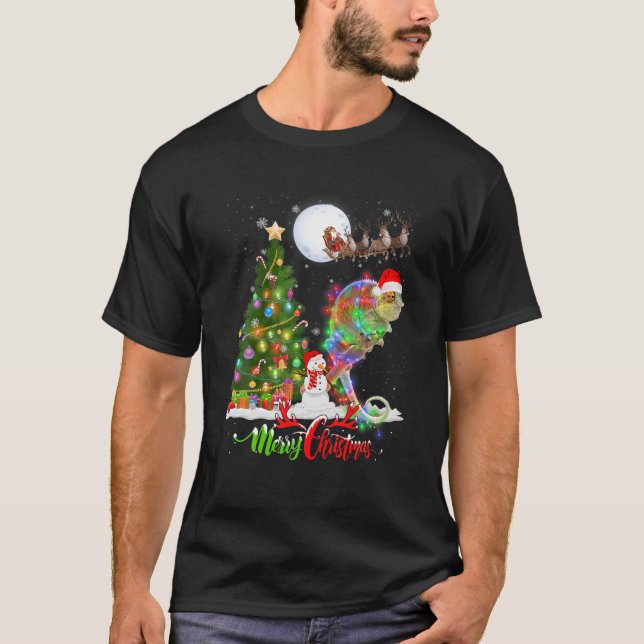 Chameleon Animal Merry Christmas Animal Lover T-Shirt (Front)