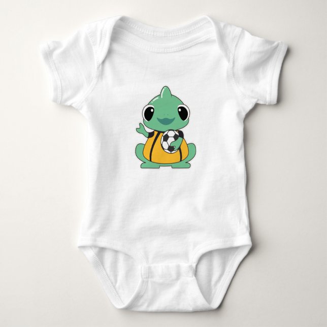 Chameleon as Goalkeeper with Soccer ball Baby Bodysuit (Front)