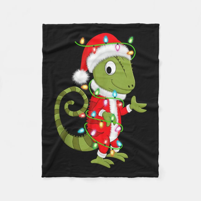 Chameleon Christmas Lights Santa Costume Cute Anim Fleece Blanket (Front)