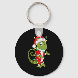 Chameleon Christmas Lights Santa Costume Cute Anim Key Ring
