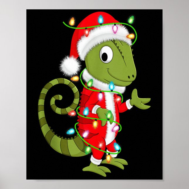 Chameleon Christmas Lights Santa Costume Cute Anim Poster (Front)