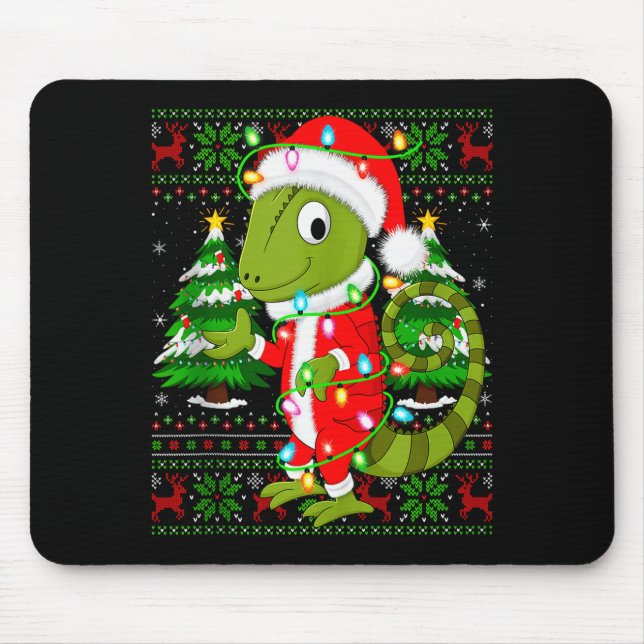 Chameleon Christmas Lights Santa Costume Ugly Xmas Mouse Pad (Front)