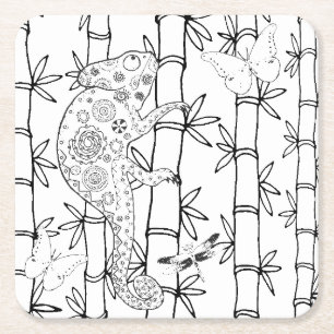Chameleon Doodle Square Paper Coaster