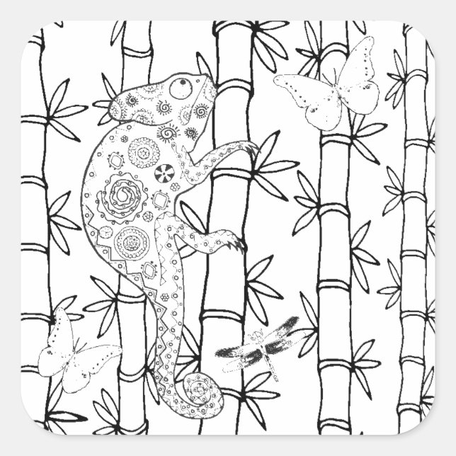 Chameleon Doodle Square Sticker (Front)