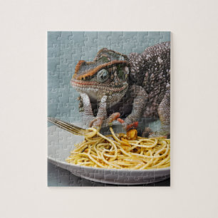 Chameleon Eating Spaghetti Jigsaw Puzzle