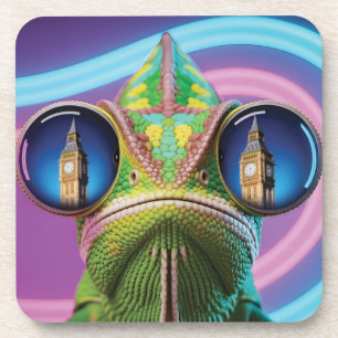 Chameleon Eye Reflection of Big Ben in Neon Lights Coaster