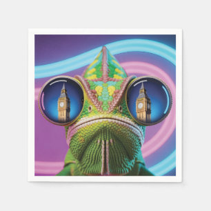 Chameleon Eye Reflection of Big Ben in Neon Lights Napkin