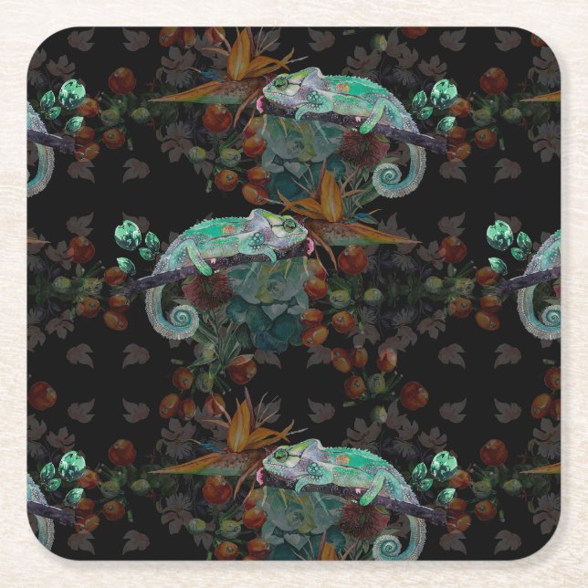 Chameleon Hand Painted Paper Coaster (Front)