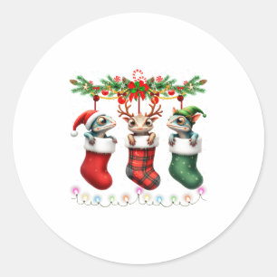 Chameleon In Christmas Socks Lights Chameleon Xmas Classic Round Sticker