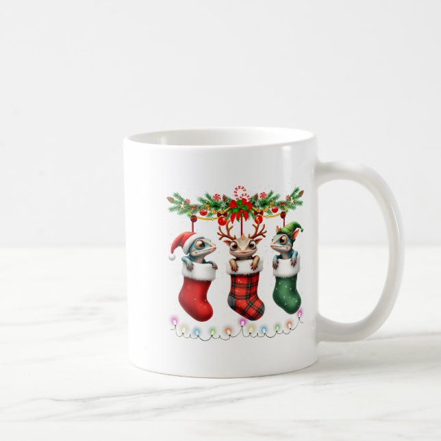 Chameleon In Christmas Socks Lights Chameleon Xmas Coffee Mug (Right)