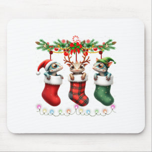 Chameleon In Christmas Socks Lights Chameleon Xmas Mouse Pad
