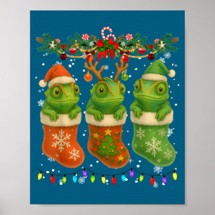 Chameleon In Christmas Socks Lights Chameleon Xmas Poster