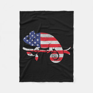 Chameleon Independence Day Patriotic USA Flag 4th Fleece Blanket
