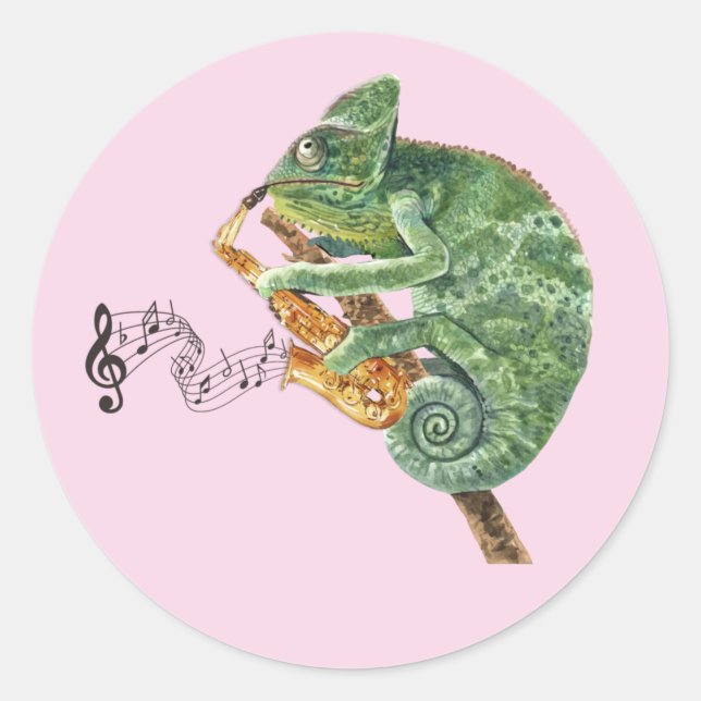 Chameleon Jazz Saxophone Classic Round Sticker (Front)