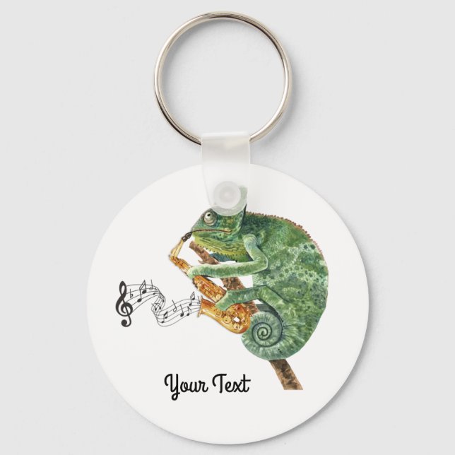 Chameleon Jazz Saxophone Custom Text Key Ring (Front)