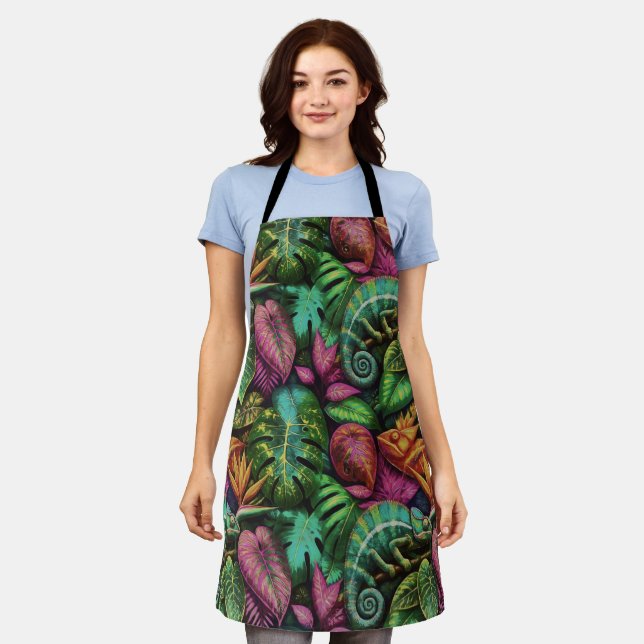 Chameleon Jungle Dreams Seamless Surface Pattern Apron (Worn)