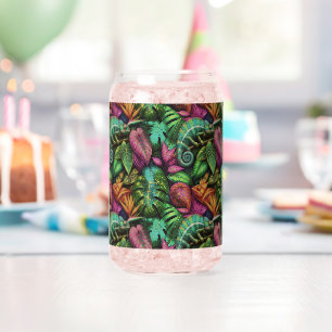 Chameleon Jungle Dreams Seamless Surface Pattern Can Glass