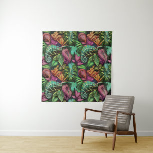 Chameleon Jungle Dreams Seamless Surface Pattern Tapestry
