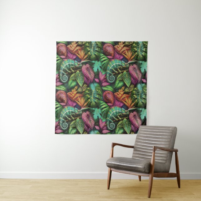Chameleon Jungle Dreams Seamless Surface Pattern Tapestry (In Situ)