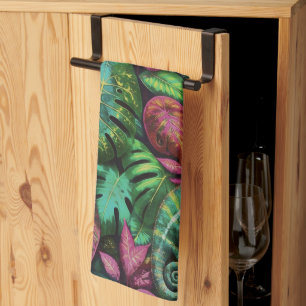 Chameleon Jungle Dreams Seamless Surface Pattern Tea Towel