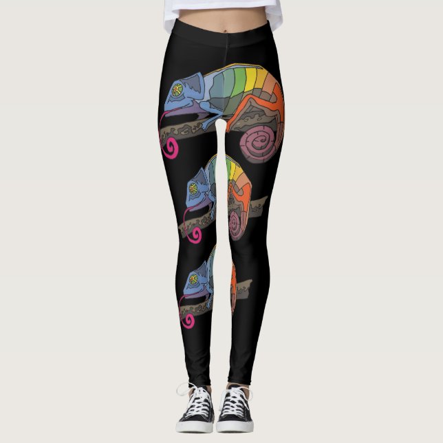 CHAMELEON LIZARD ART YOGA PANTS LEGGINGS (Front)