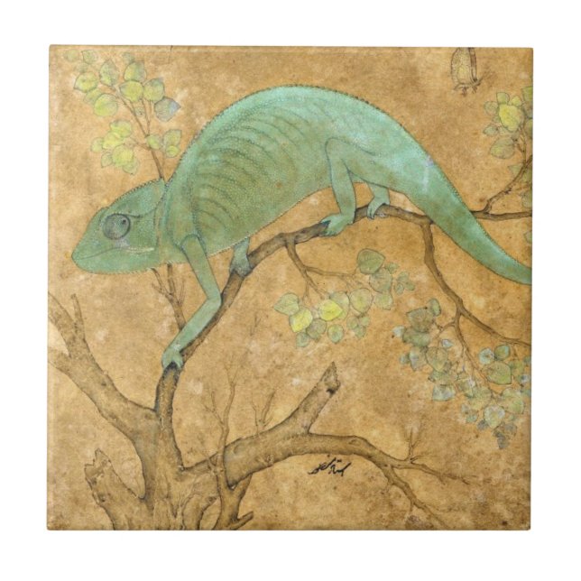 Chameleon (Lizard) (Reptile) (Mughal Art) (Asian) Ceramic Tile (Front)