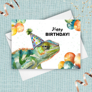 Chameleon Lizard Wild Animal Colourful Hat Birthda Card