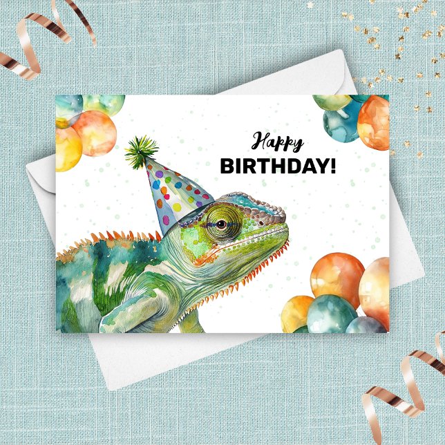Chameleon Lizard Wild Animal Colourful Hat Birthda Card (Chameleon Birthday Card)