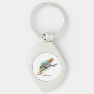 chameleon on a branch  watercolor vibrant colours key ring